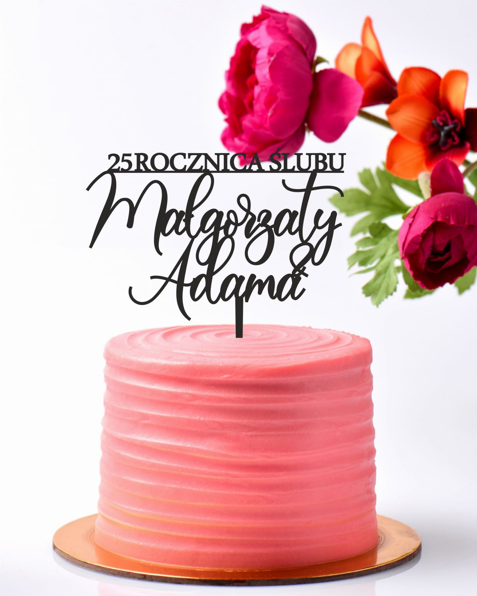 Topper na tort "Dowolna liczba + ROCZNICA ŚLUBU + imiona"