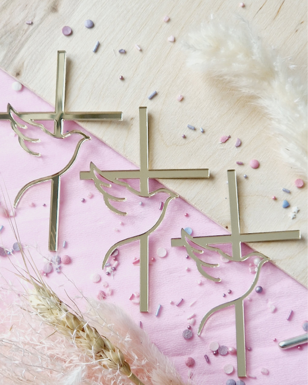 Dekor komunijny "Gołąb + krzyż" ZESTAW 3 sztuk