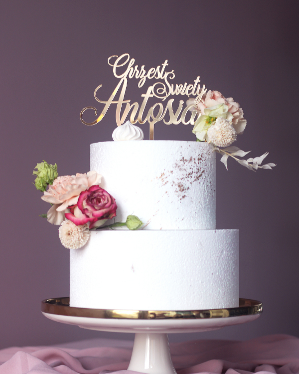Topper na tort "Chrzest Święty + imię" wersja Elegancka