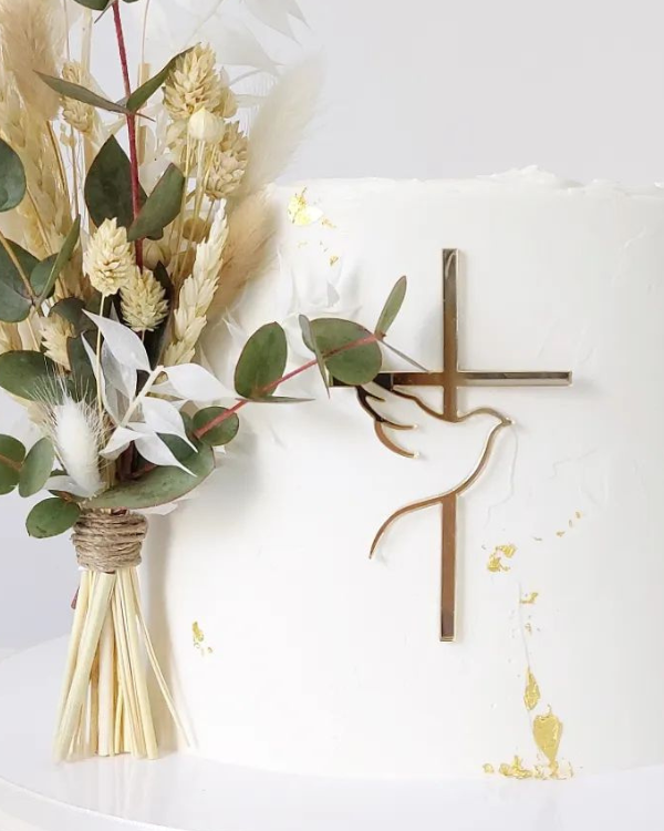 Dekor na tort "Krzyż + gołąb"