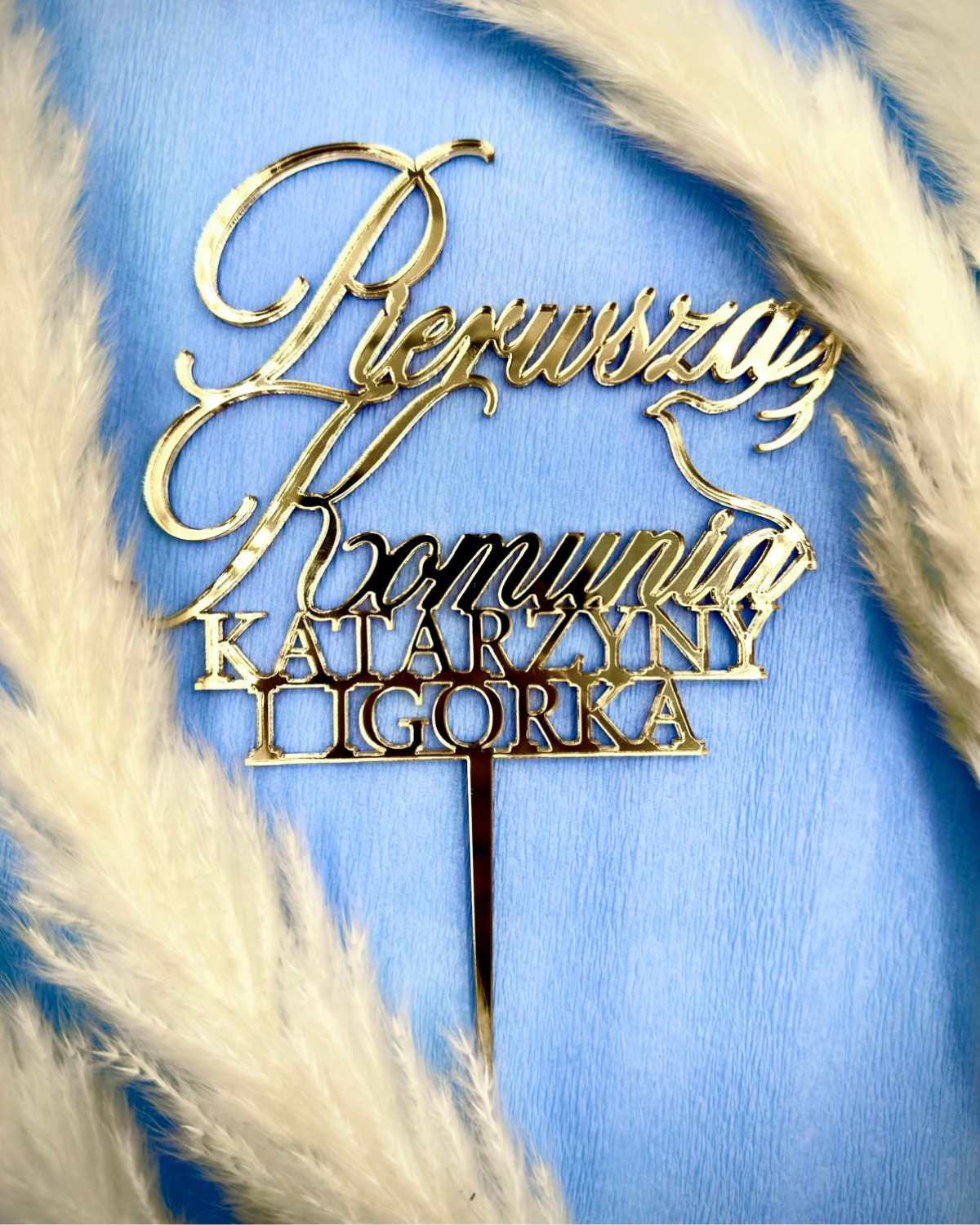 Topper / dekor na tort "Pierwsza Komunia + Dowolne imiona"