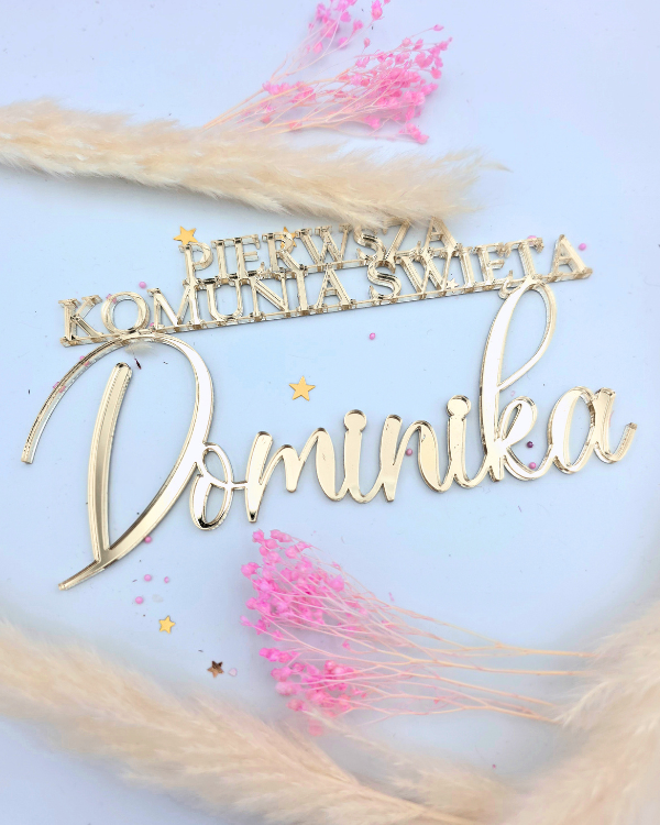 Topper / Dekor na tort "PIERWSZA KOMUNIA ŚWIĘTA + Dowolne imię"