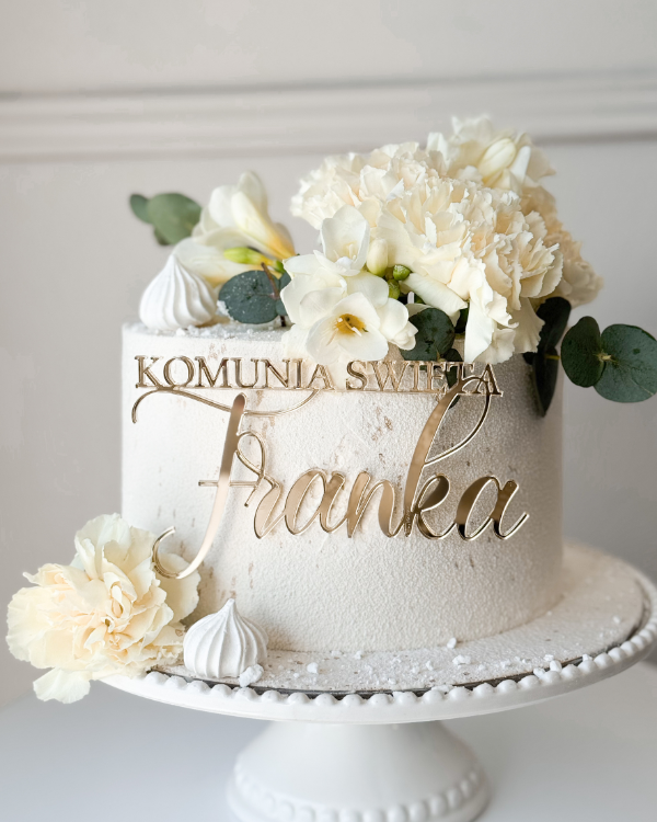 Topper / dekor na tort "KOMUNIA ŚWIĘTA + Dowolne imię"